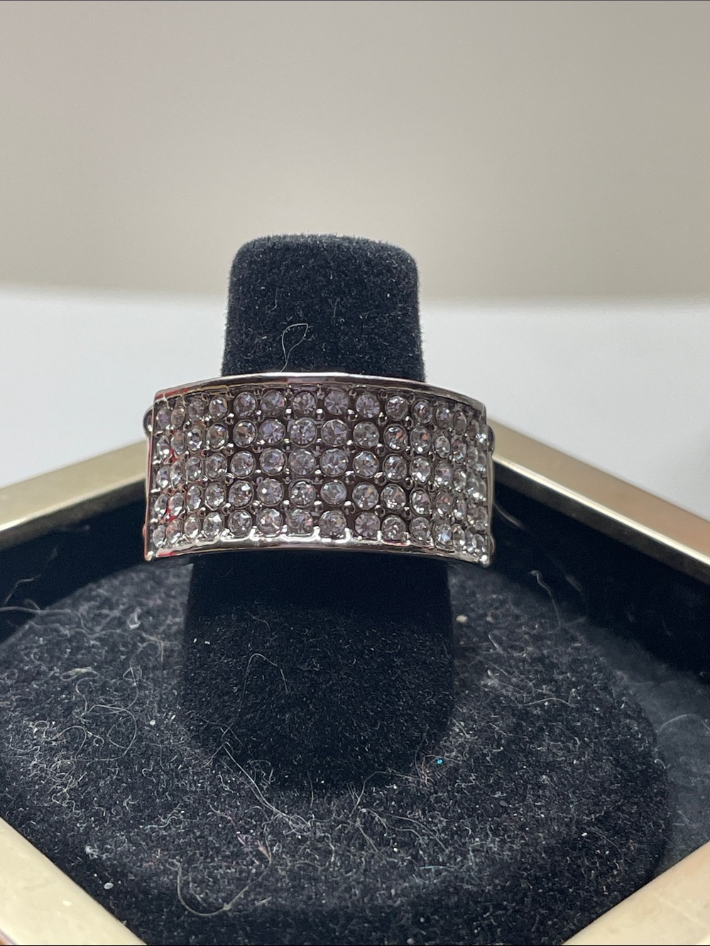 Rhinestones Pave Wide Band Ring - Silver Tone